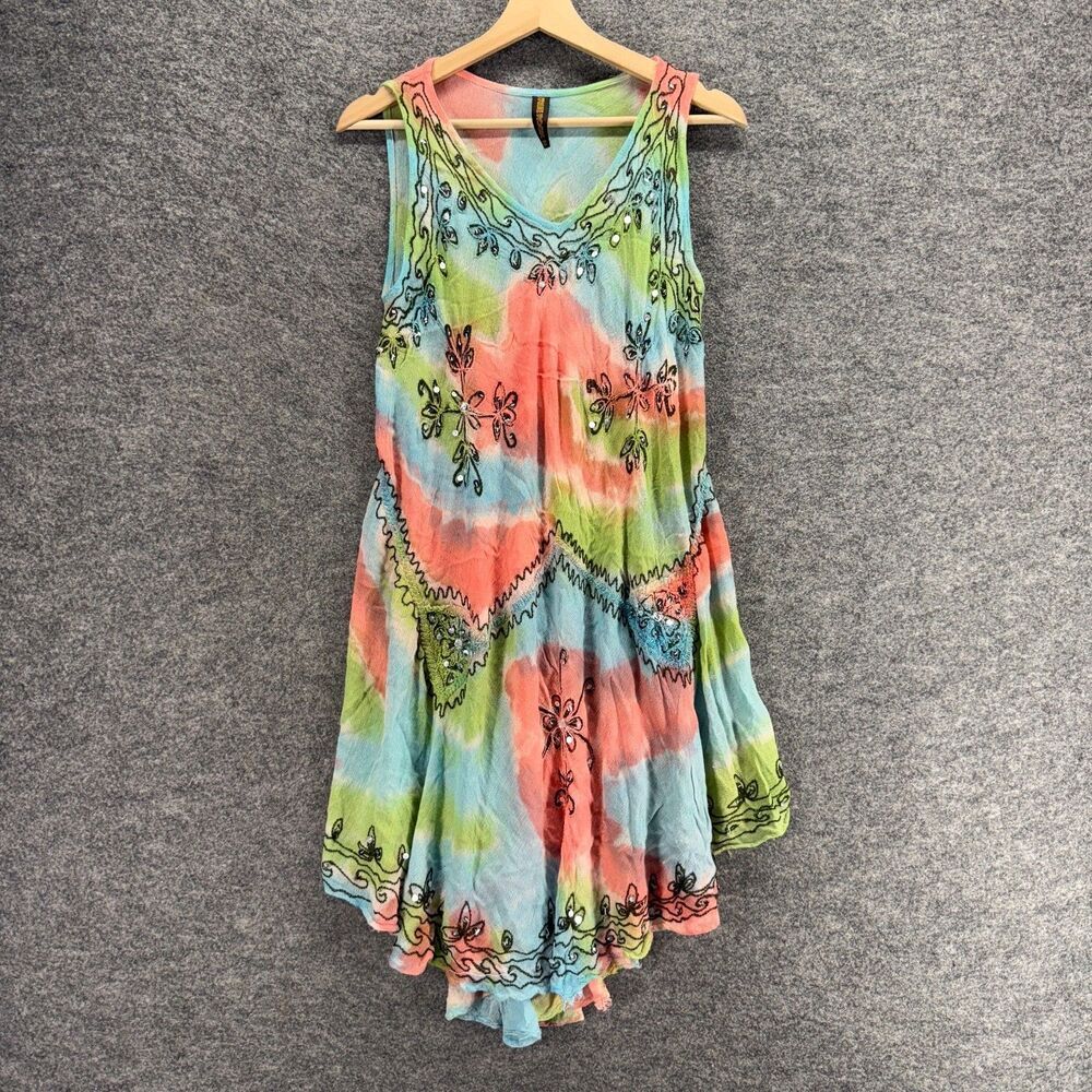 True Rock Dress Women One Size Blue Colorblock Sheath Midi V-Neck Sleeveless
